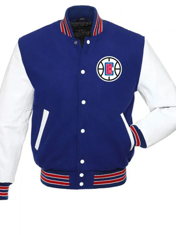LA Clippers Varsity Basketball Blue and White Jacket