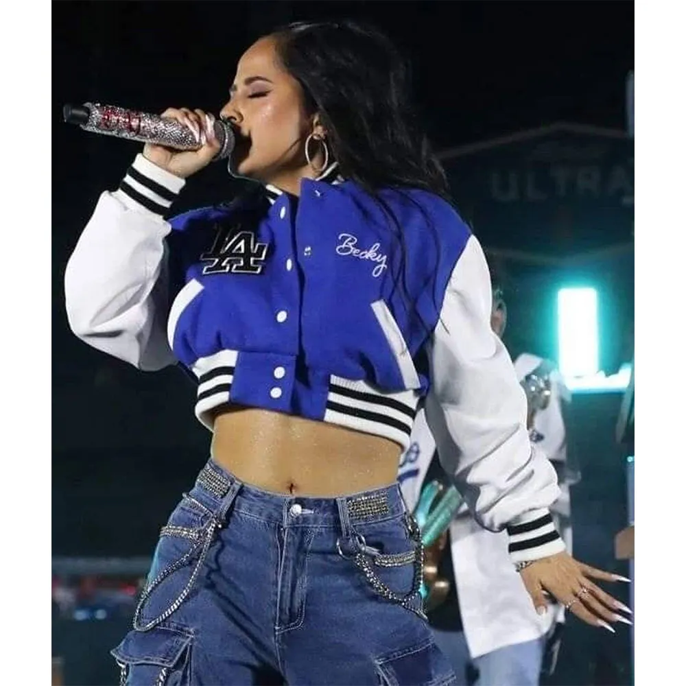 LA Cropped Becky G Letterman Jacket LA Cropped Becky G Letterman Jacket