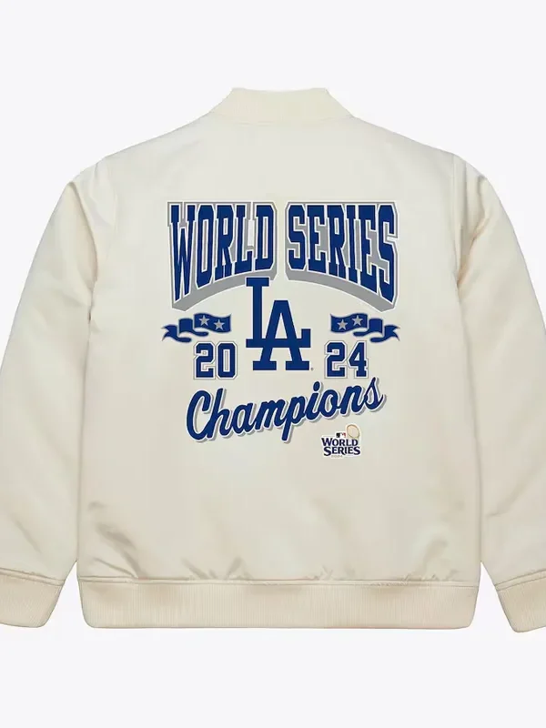 LA Dodgers 2024 World Series Champions Cream Bomber Jacket