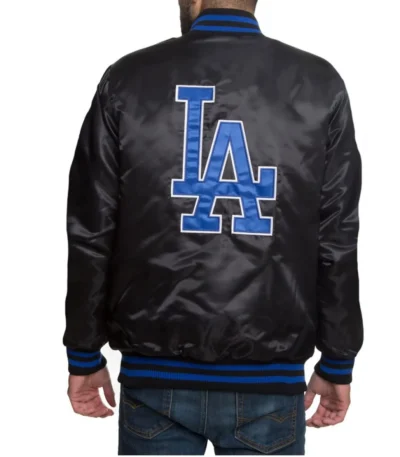 LA Dodgers Black Blue Patches Satin Jacket