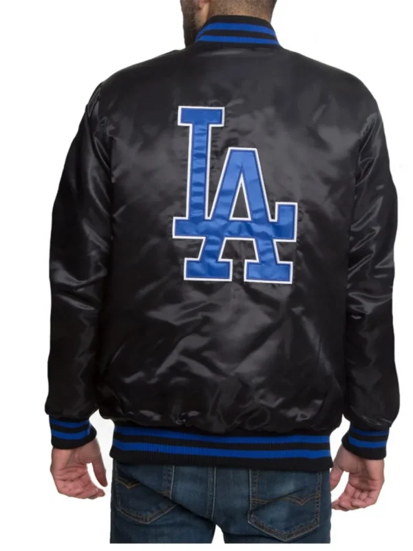 LA Dodgers Black Blue Patches Satin Jacket