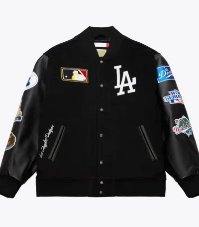 LA Dodgers Black Out Vintage Logo Varsity Jacket