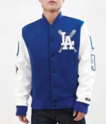 LA Dodgers Blended Blue and White Letterman Jacket