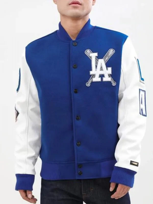 LA Dodgers Blended Blue and White Letterman Jacket