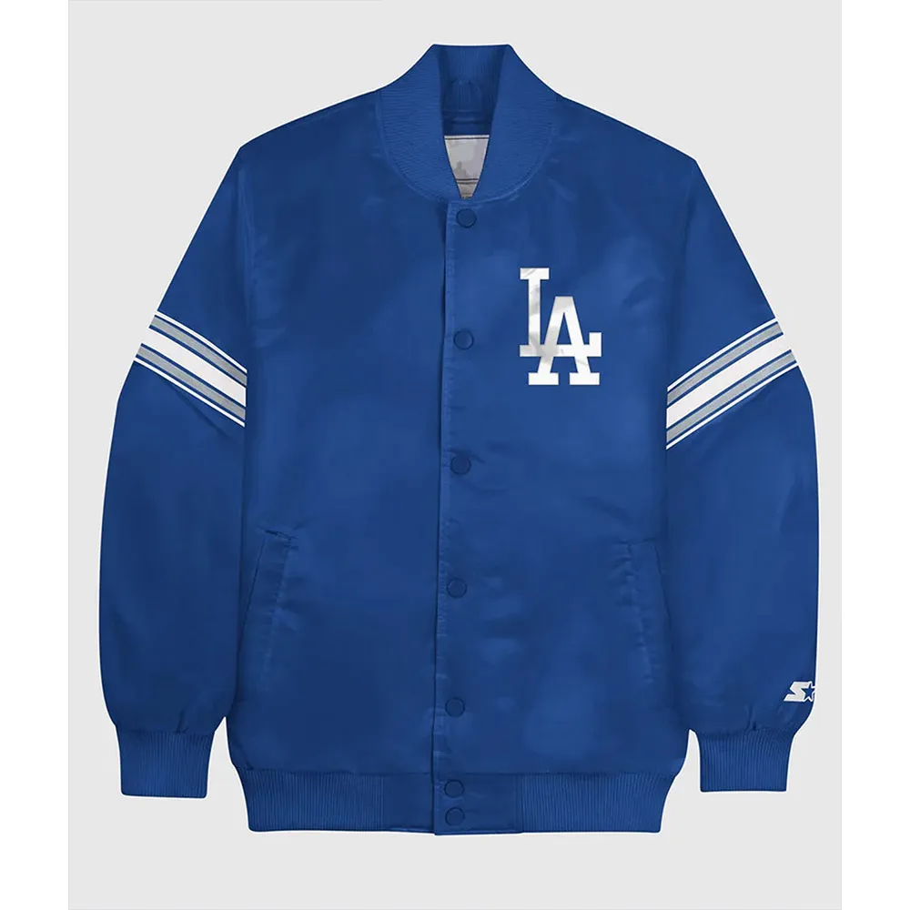 LA Dodgers Blue Full-Snap Varsity Satin Jacket LA Dodgers Blue Full-Snap Varsity Satin Jacket