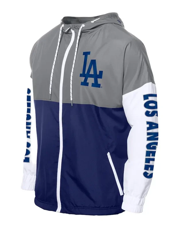 LA Dodgers Color Block Royal-Gray Hoodie Windbreaker