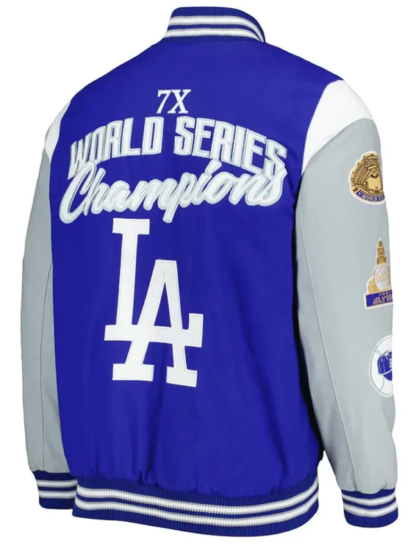 LA Dodgers Franchise Gray and Royal Blue Varsity Jacket