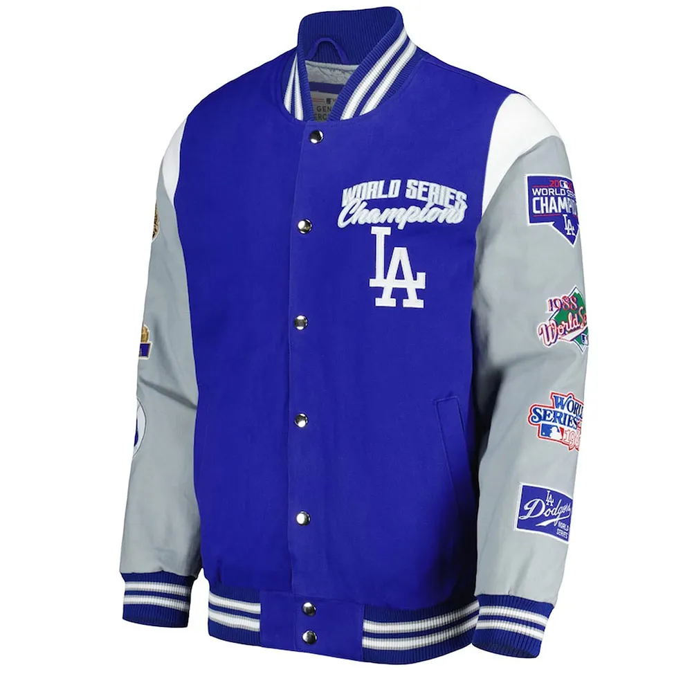 LA Dodgers Franchise Gray and Royal Blue Varsity Jacket LA Dodgers Franchise Gray and Royal Blue Varsity Jacket