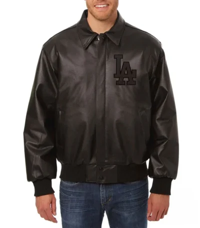 LA Dodgers Full Black Leather Jacket