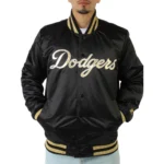 LA Dodgers Gold Patches Black Satin Jacket