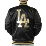 LA Dodgers Gold Patches Black Satin Jacket