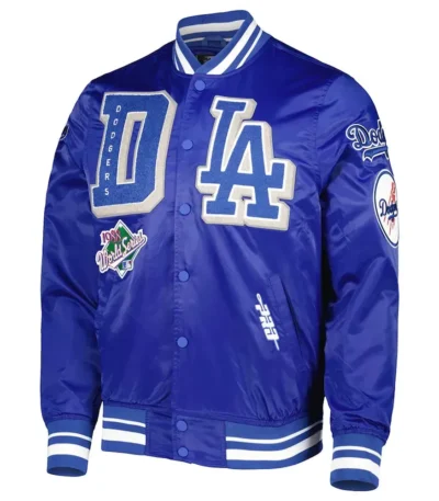 LA Dodgers Mash Up Royal Blue and Black Satin Jacket
