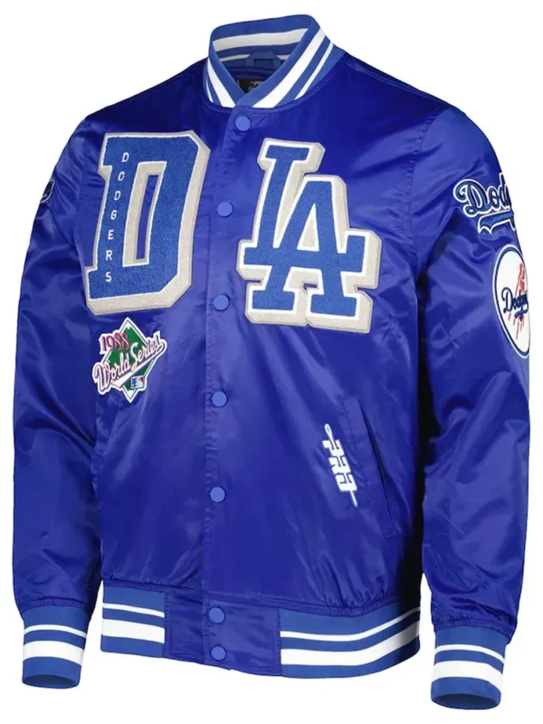 LA Dodgers Mash Up Royal Blue and Black Satin Jacket