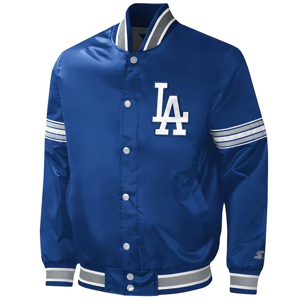 LA Dodgers Midfield Royal Varsity Satin Jacket LA Dodgers Midfield Royal Varsity Satin Jacket