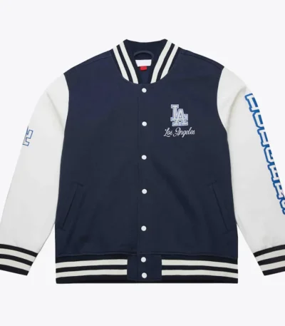 LA Dodgers Navy and White Fleece Varsity Jacket