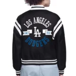 LA Dodgers Printed Logo Black Varsity Satin Jacket