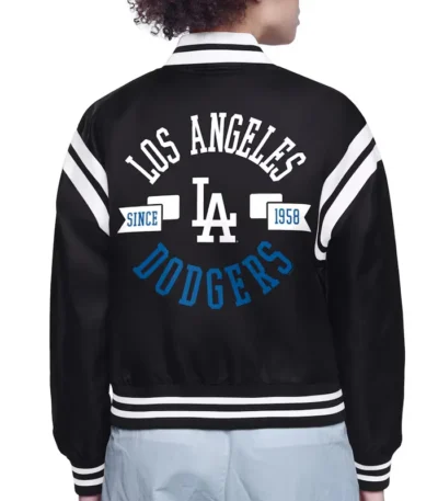 LA Dodgers Printed Logo Black Varsity Satin Jacket