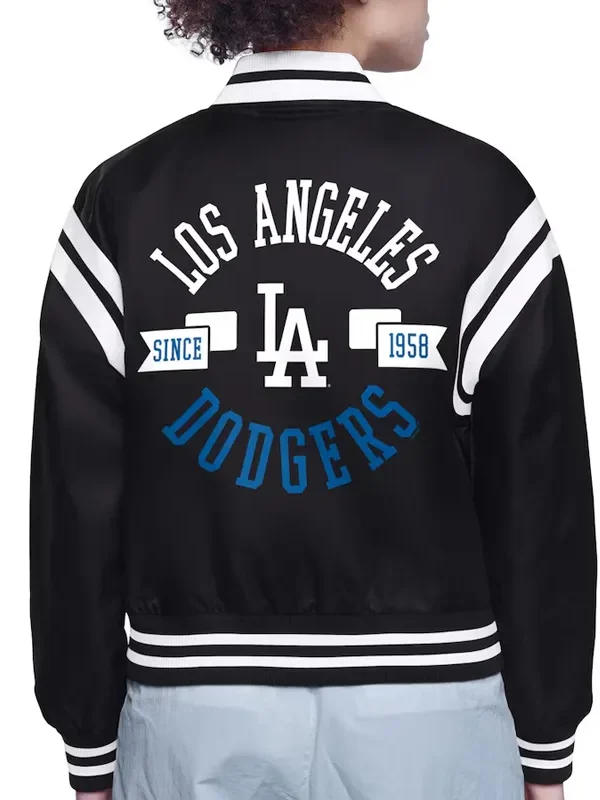 LA Dodgers Printed Logo Black Varsity Satin Jacket