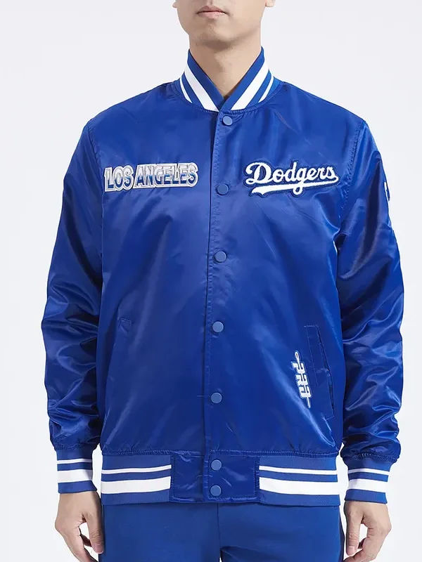 LA Dodgers Turn It Up M Classic Rib Royal Satin Jacket