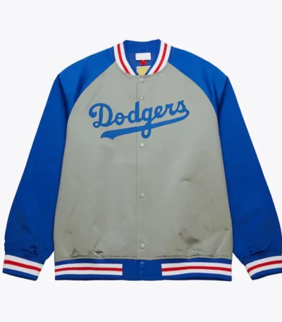 LA Dodgers Vintage Logo Double Clutch Lightweight Gray Satin Jacket