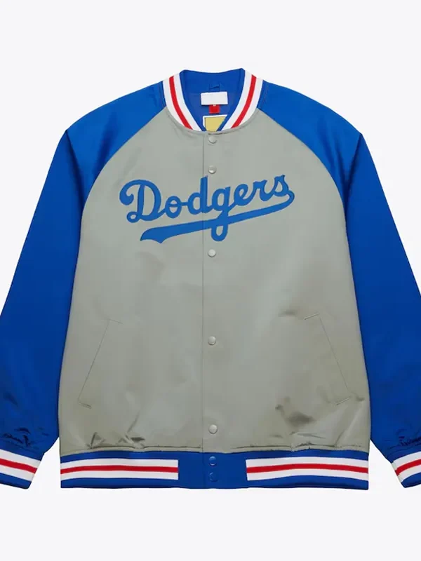 LA Dodgers Vintage Logo Double Clutch Lightweight Gray Satin Jacket