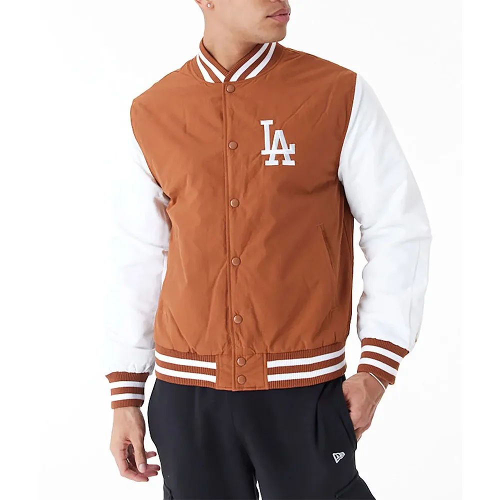 LA Dodgers Wordmark Brown Bomber Jacket LA Dodgers Wordmark Brown Bomber Jacket