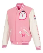 LA Dodgers x Hello Kitty Pink and White Varsity Jacket