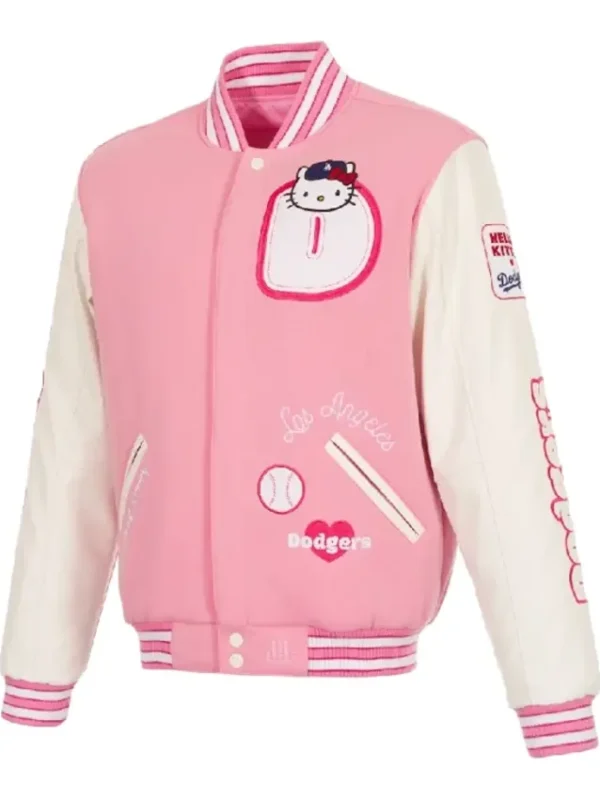 LA Dodgers x Hello Kitty Pink and White Varsity Jacket