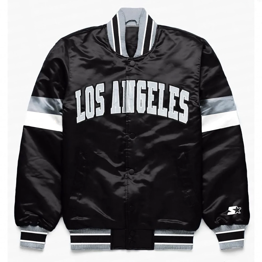 LA Kings Home Game Black Varsity Satin Jacket LA Kings Home Game Black Varsity Satin Jacket