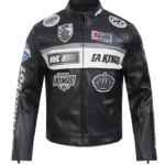 LA Kings Moto Black Leather Full Zip Jacket