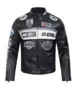 LA Kings Moto Black Leather Full Zip Jacket