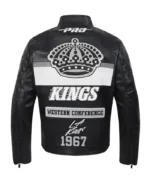 LA Kings Moto Black Leather Full Zip Jacket