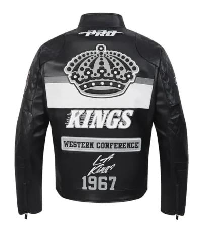 LA Kings Moto Black Leather Full Zip Jacket
