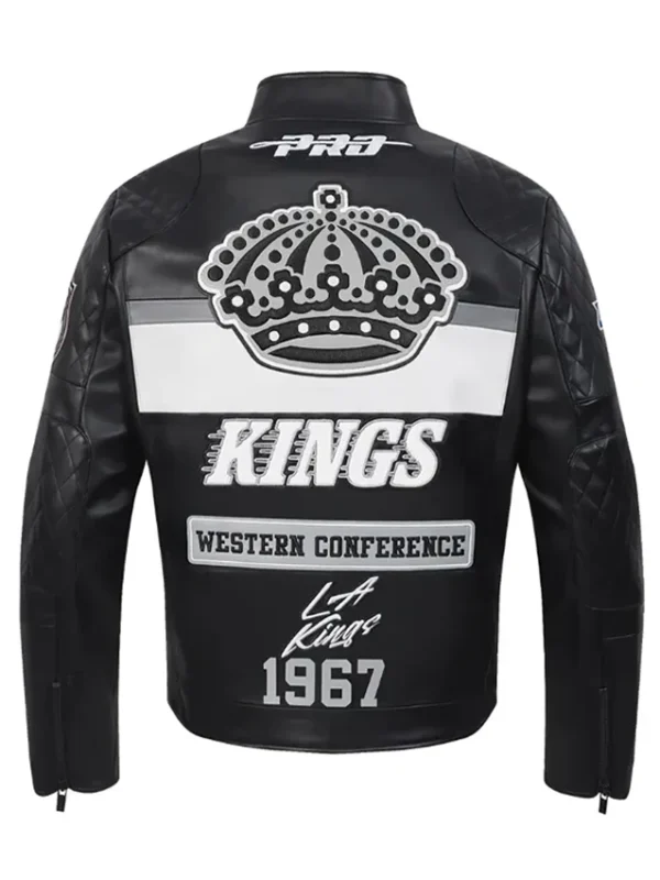 LA Kings Moto Black Leather Full Zip Jacket