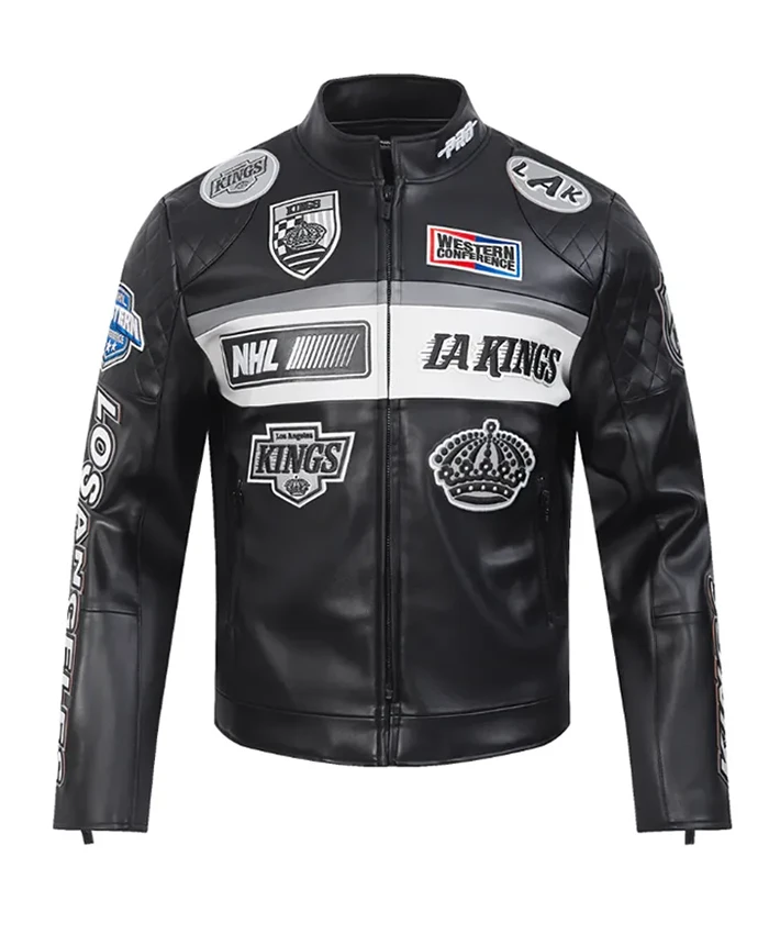 LA Kings Moto Black Leather Full Zip Jacket LA Kings Moto Black Leather Full Zip Jacket