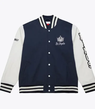 LA Kings Navy and White Fleece Varsity Jacket
