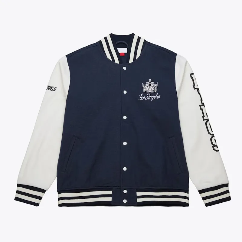 LA Kings Navy and White Fleece Varsity Jacket LA Kings Navy and White Fleece Varsity Jacket