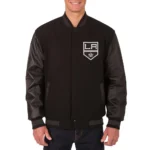 LA Kings Two Hit Wool and Leather Black Varsity Jacket