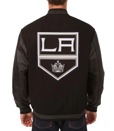 LA Kings Two Hit Wool and Leather Black Varsity Jacket