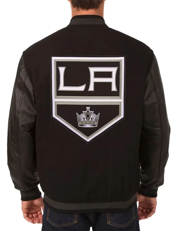 LA Kings Two Hit Wool and Leather Black Varsity Jacket