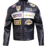 LA Lakers Moto Black Leather Zip-up Jacket