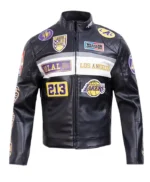 LA Lakers Moto Black Leather Zip-up Jacket