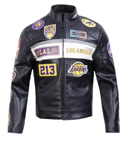 LA Lakers Moto Black Leather Zip-up Jacket