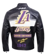 LA Lakers Moto Black Leather Zip-up Jacket
