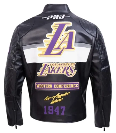 LA Lakers Moto Black Leather Zip-up Jacket
