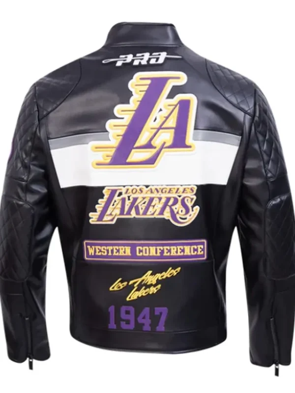 LA Lakers Moto Black Leather Zip-up Jacket