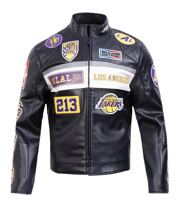LA Lakers Moto Black Leather Zip-up Jacket LA Lakers Moto Black Leather Zip-up Jacket