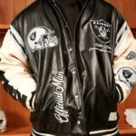 Las Vegas Raiders Black Leather Bomber Jacket