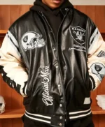 Las Vegas Raiders Black Leather Bomber Jacket