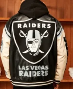 Las Vegas Raiders Black Leather Bomber Jacket